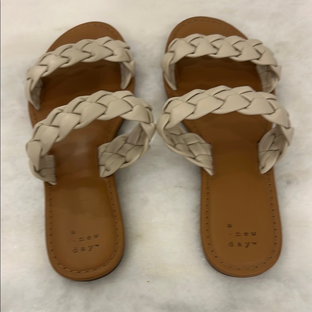 A New Day Cream and Brown Braided Sandals